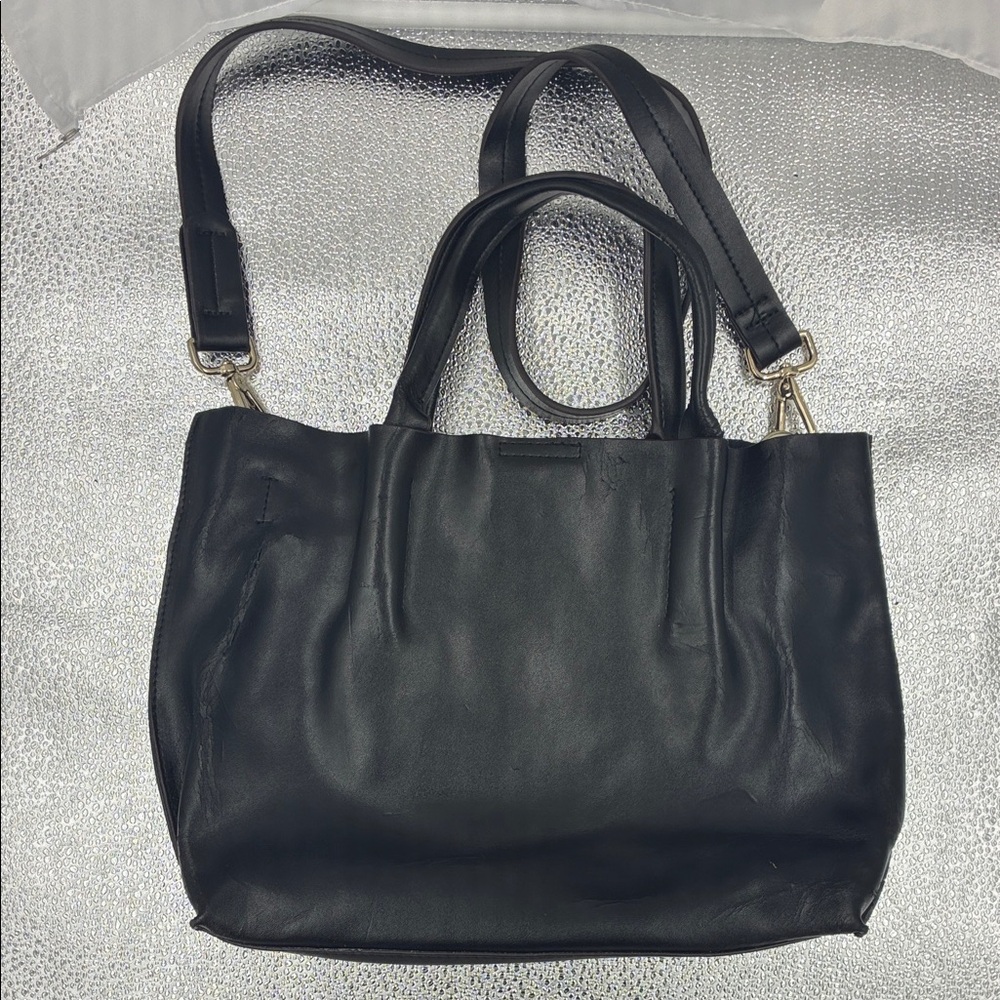 Classic Black Leather Shoulder Bag